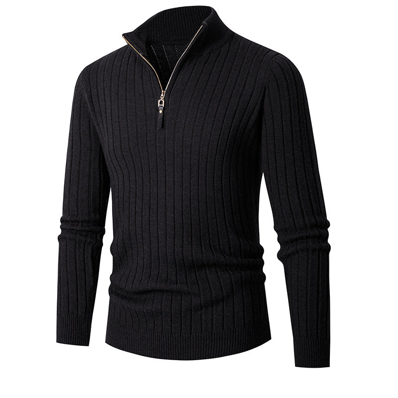Men's ribbed quarter-zip jumper with mock neck and long sleeves