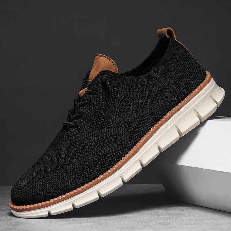 Men's Knit Trainers Lace-Up Contrast Sole - Black