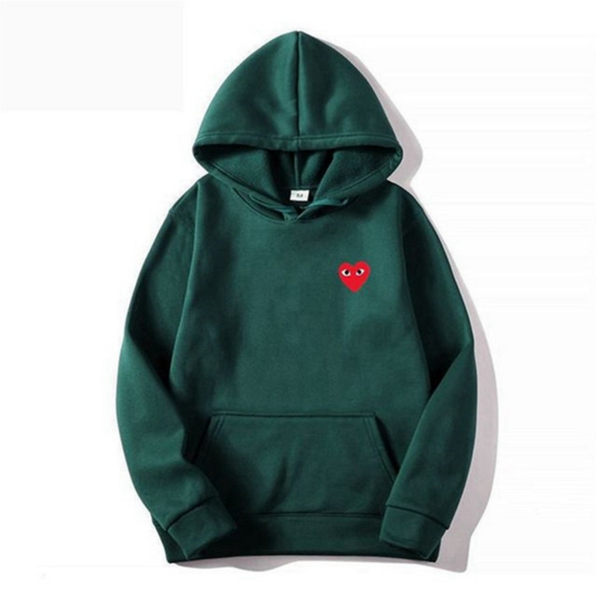 Women's hooded sweatshirt with small heart chest graphic and front kangaroo pocket