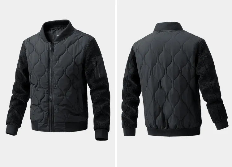 Men's Quilted Jacket Fleece Sleeve Stand Collar