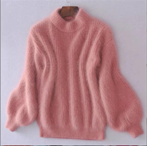 Women's loose fit mock neck knit jumper with long sleeves