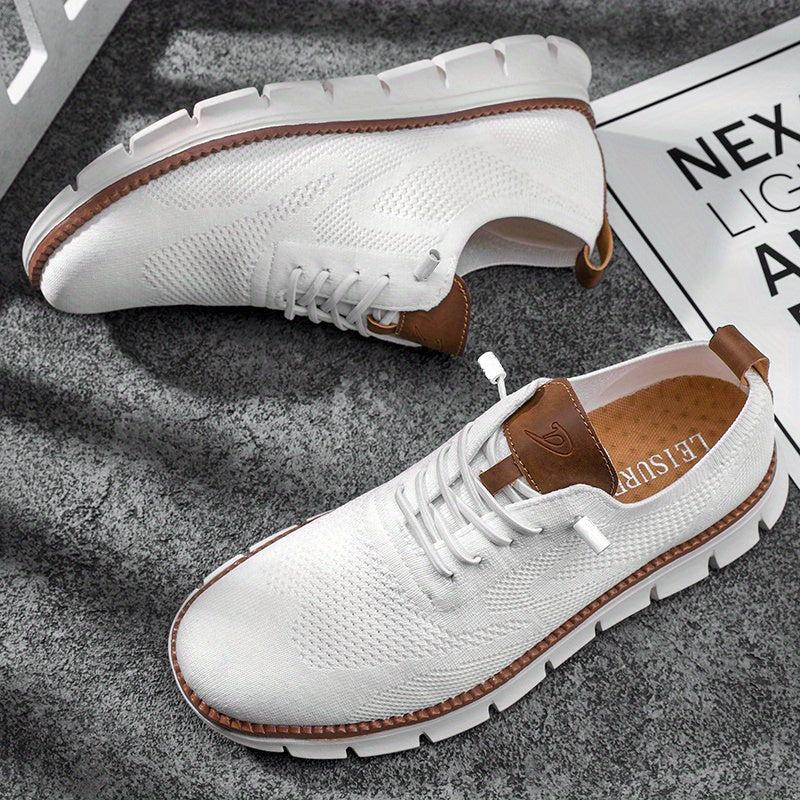 Men's Knit Trainers Lace-Up White Sole - White