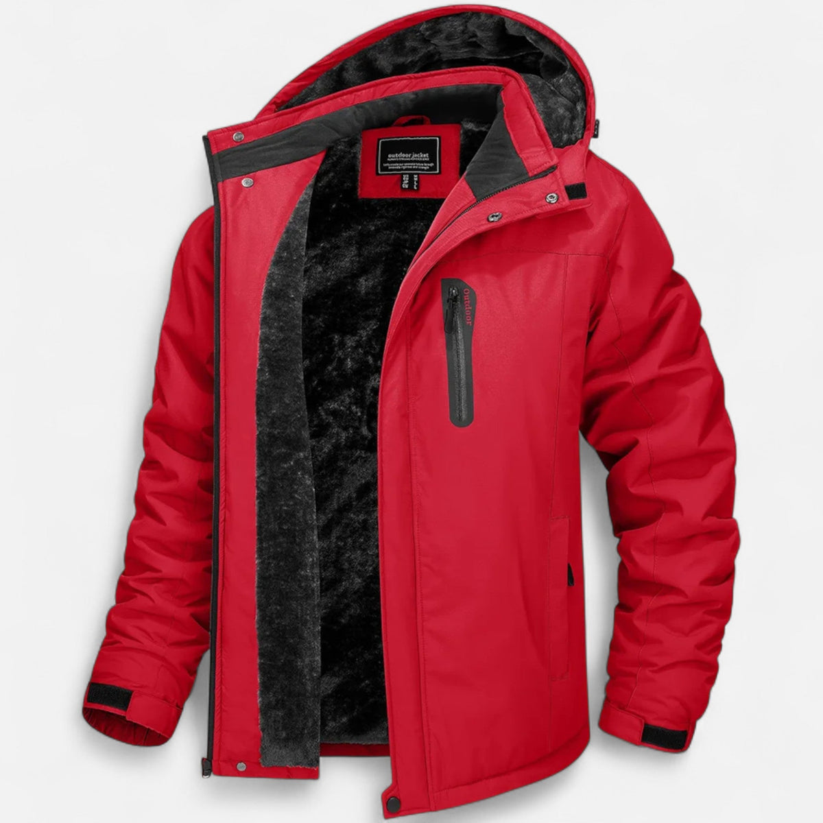 Men's camouflage hooded winter parka with zip front and plush-looking lining