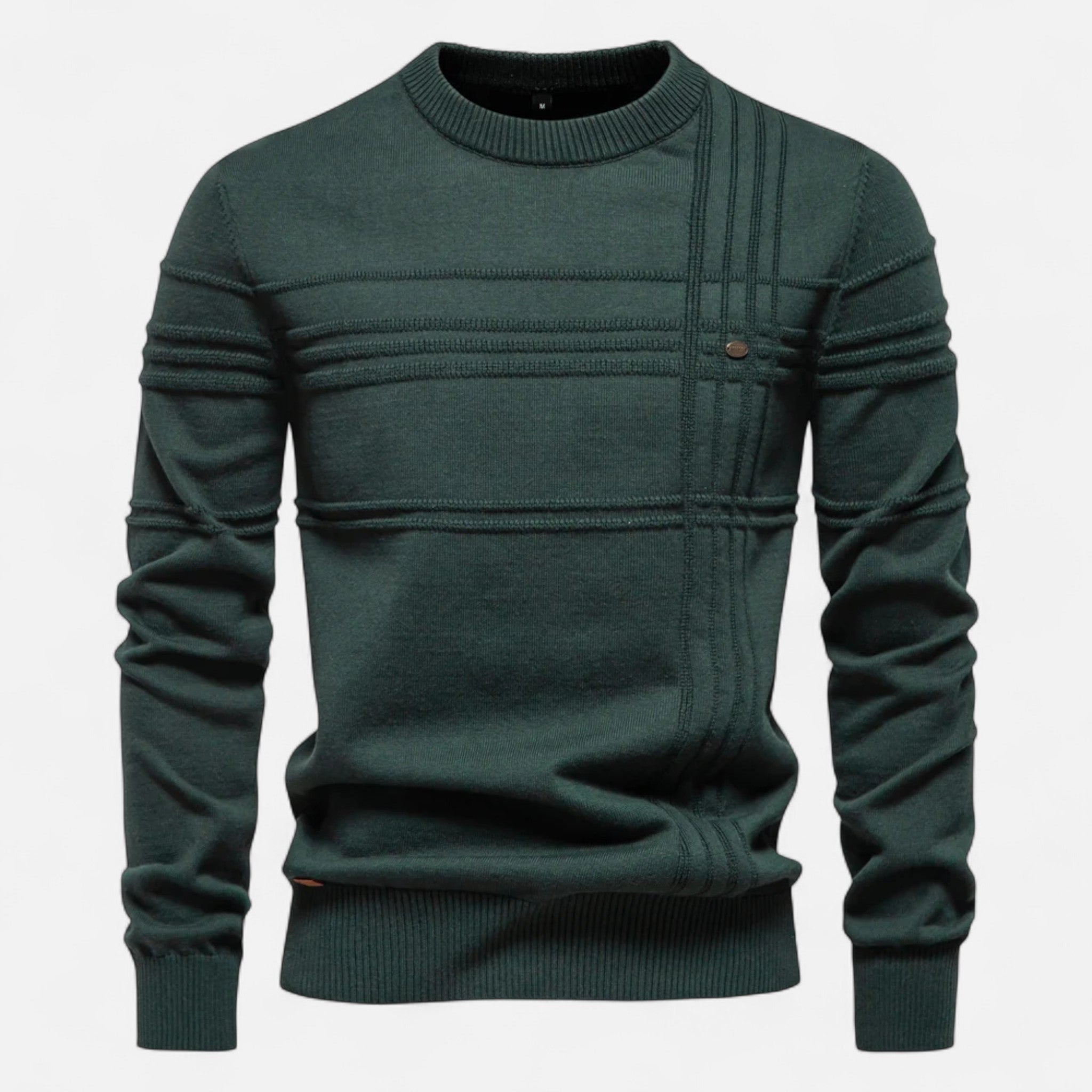 Men's long-sleeved striped crew neck jumper with ribbed trims