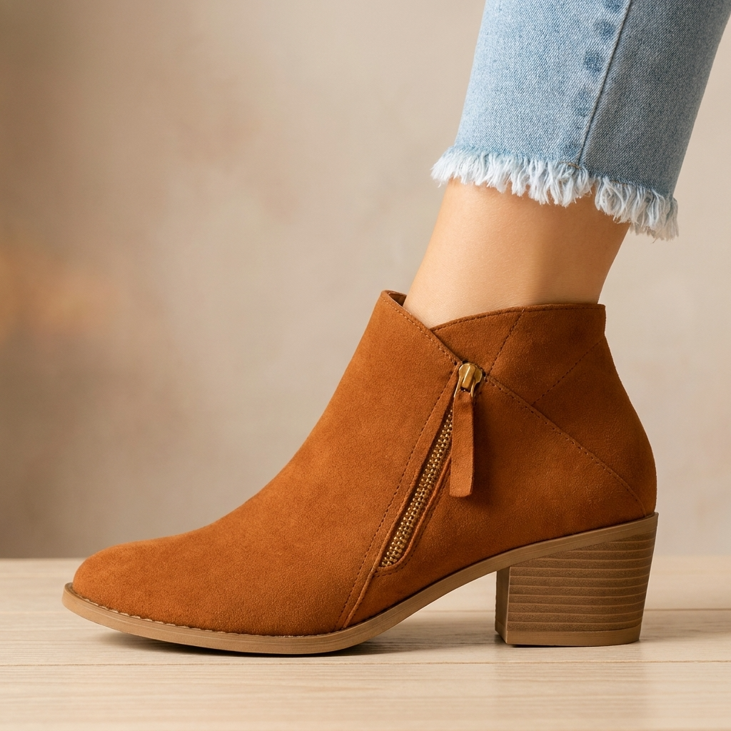 Women's ankle boots with side zip and block heel