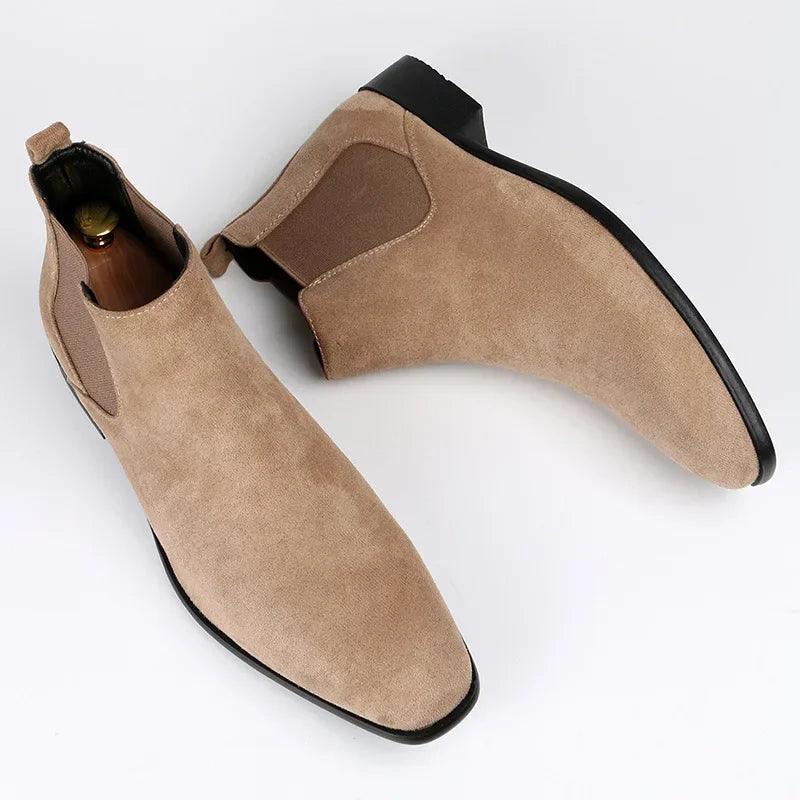 Men's Chelsea ankle boots with elasticated sides, almond toes and low heels