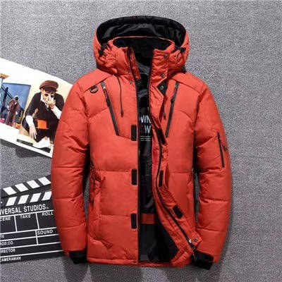Men's padded hooded winter parka jacket with multiple zipped pockets