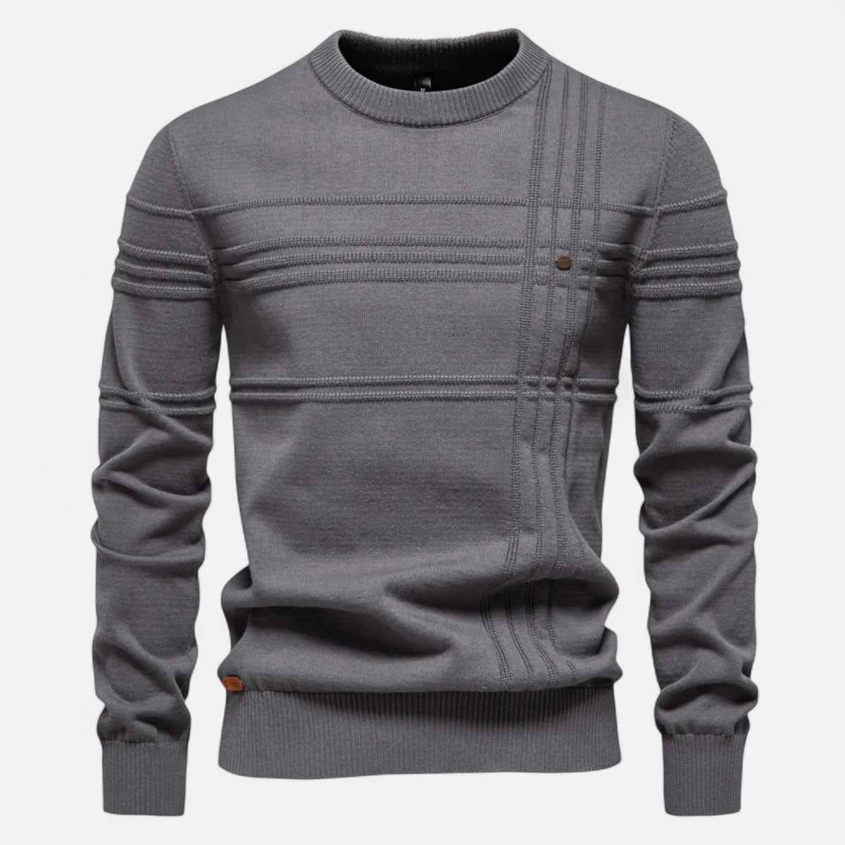 Men's long-sleeved striped crew neck jumper with ribbed trims