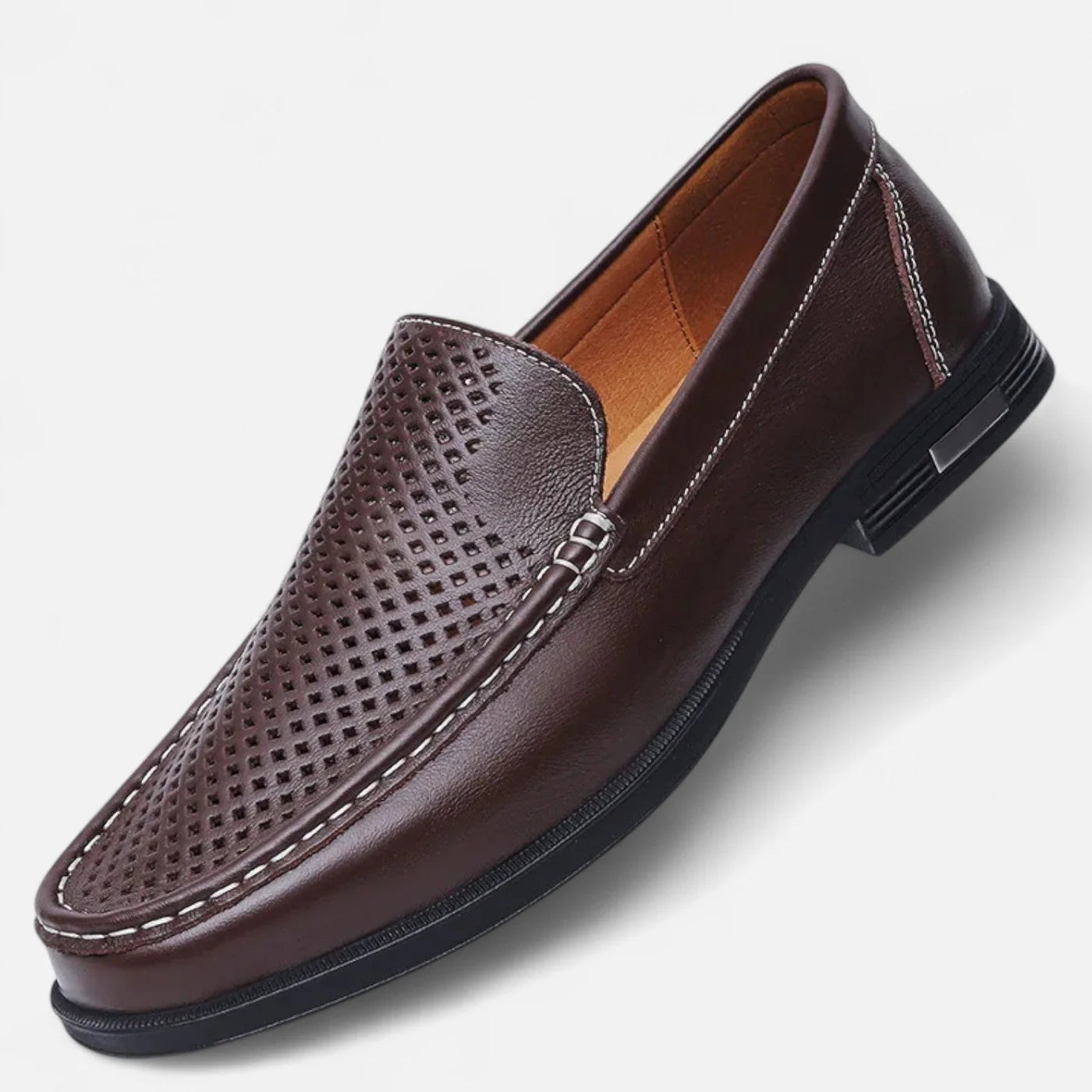 Men’s Perforated Leather Loafers | Slip-On Formal Shoes