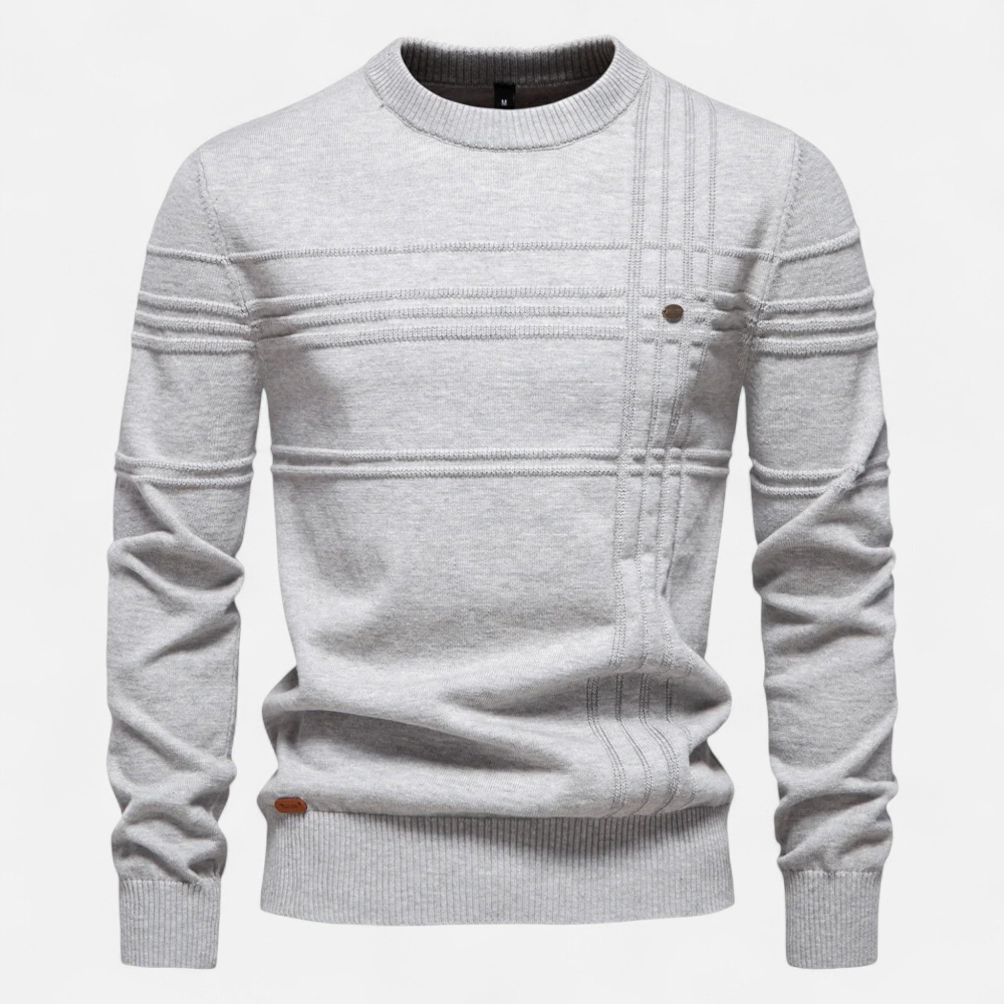 Men's long-sleeved striped crew neck jumper with ribbed trims