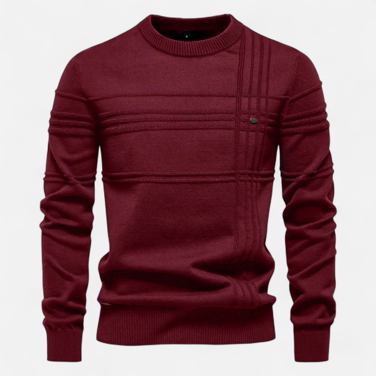 Men's long-sleeved striped crew neck jumper with ribbed trims