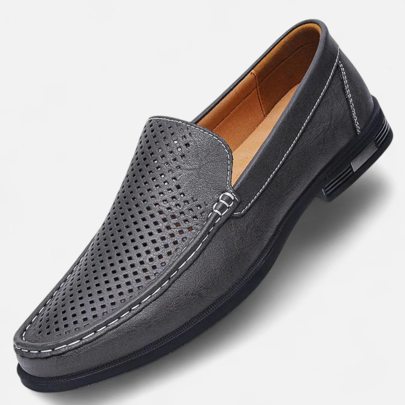 Men’s Perforated Leather Loafers | Slip-On Formal Shoes