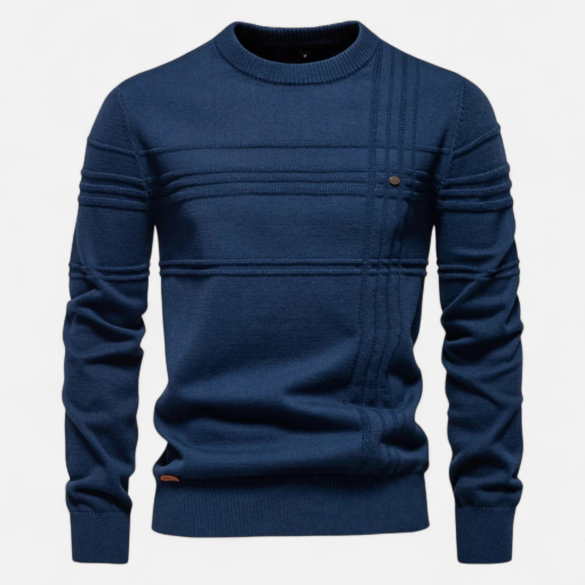 Men's long-sleeved striped crew neck jumper with ribbed trims