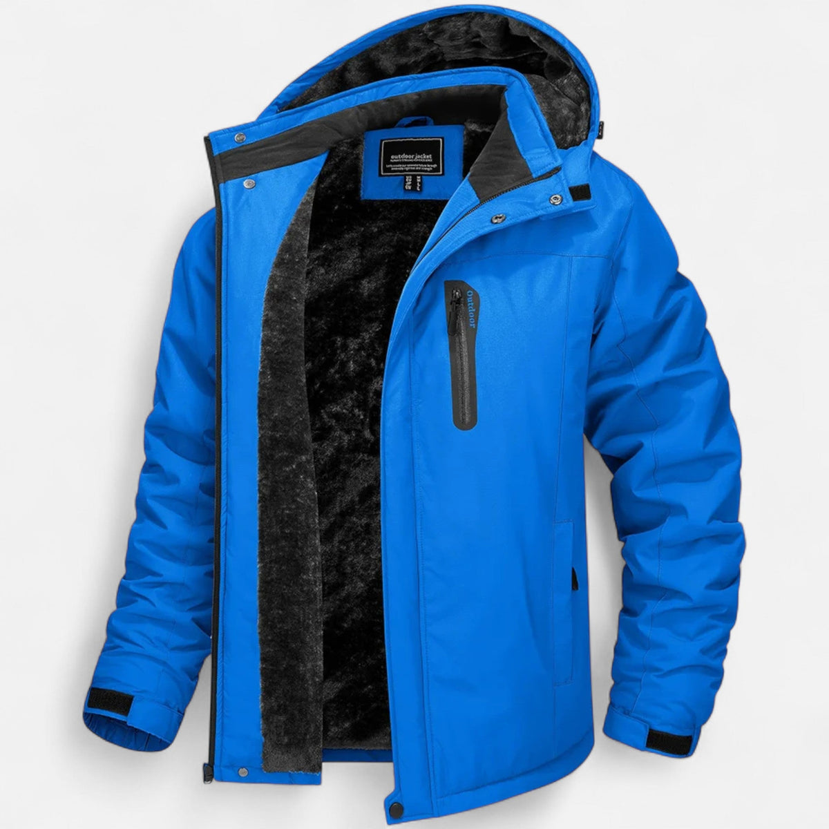Men's camouflage hooded winter parka with zip front and plush-looking lining
