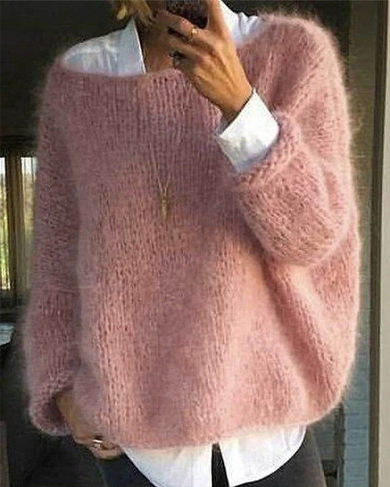 Women's textured knit jumper with round neck and long sleeves