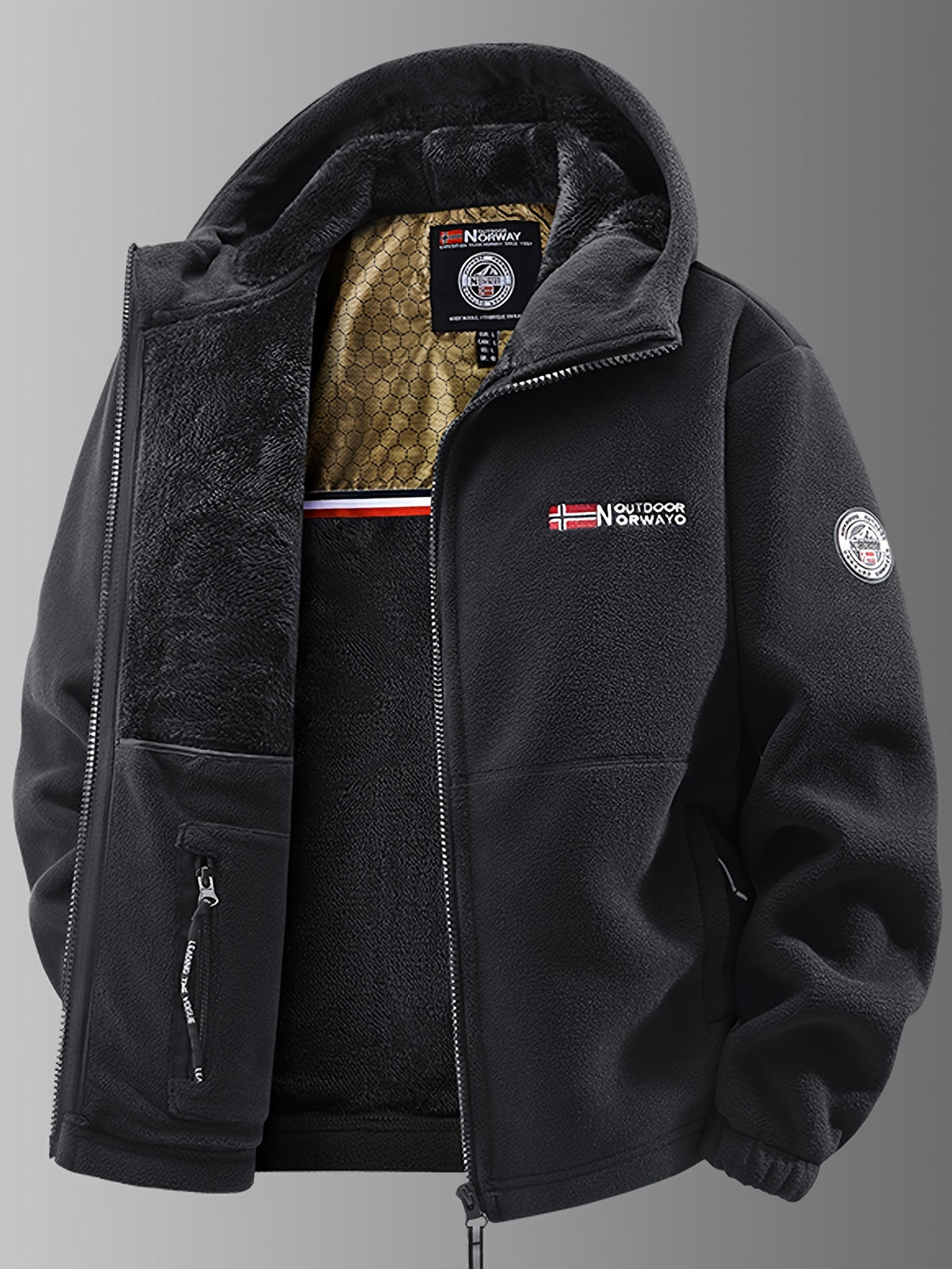 Men's hooded fleece jacket with full zip and zipped pockets