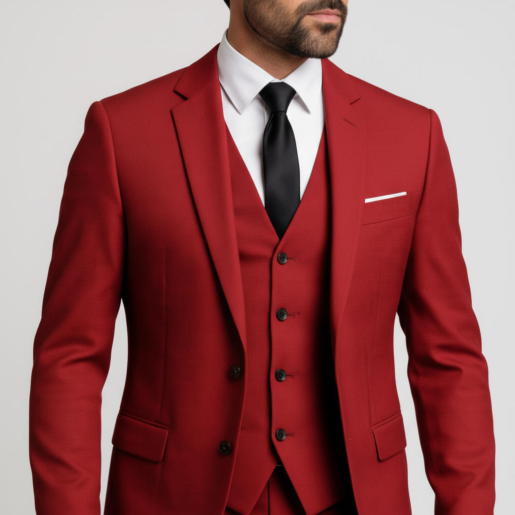 Men's three-piece suit with tailored jacket, waistcoat and trousers