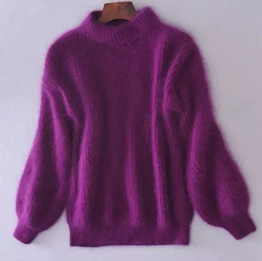 Women's loose fit mock neck knit jumper with long sleeves