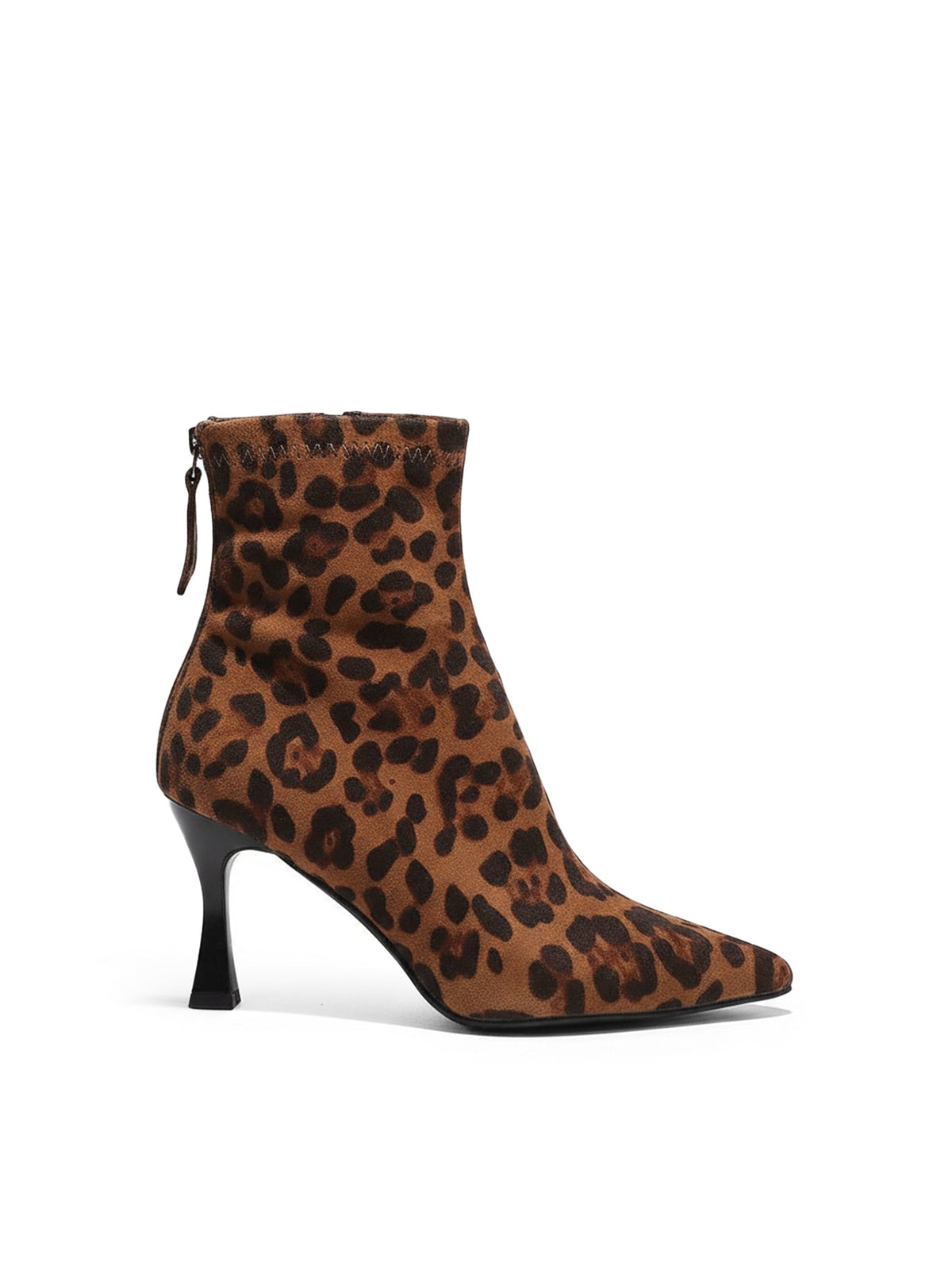 Women's pointed-toe ankle boots with slim high heels and ankle tie details