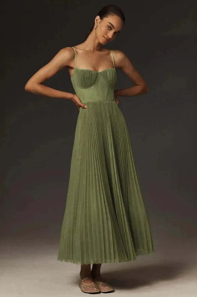 Women’s Strapless Pleated Maxi Dress | Green