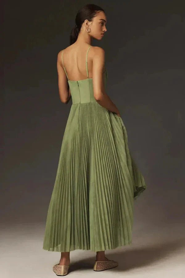 Women’s Strapless Pleated Maxi Dress | Green