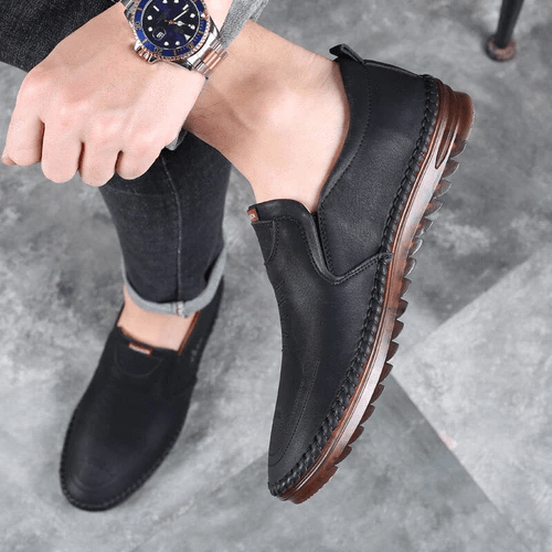 Men's Leather Loafers Slip-On Stitched Detail