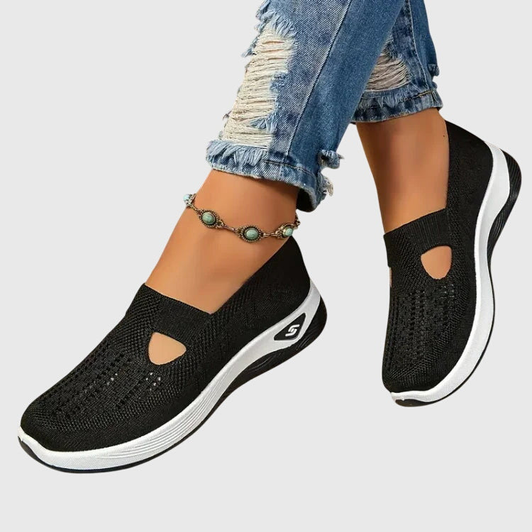 Women's Slip-On Trainers Knitted Cut-Out Flatform - Green