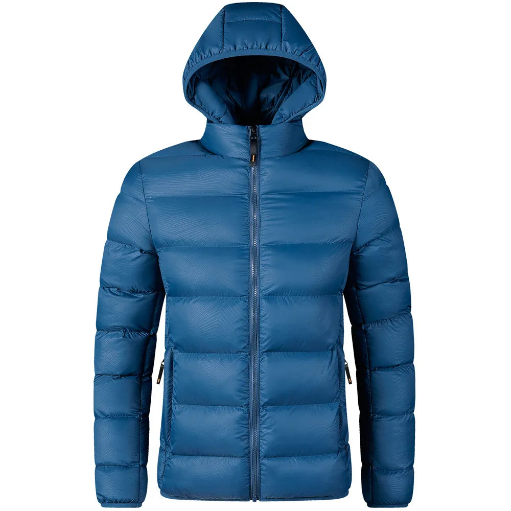 Men's Puffer Jacket Hooded Quilted Baffle-Channel - Blue