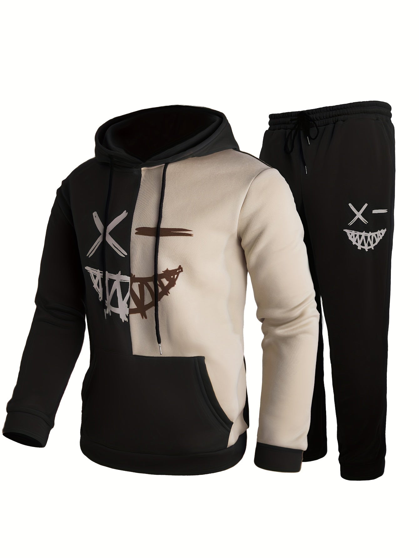 Men's Tracksuit Hoodie Two-Piece Drawstring Joggers - Navy