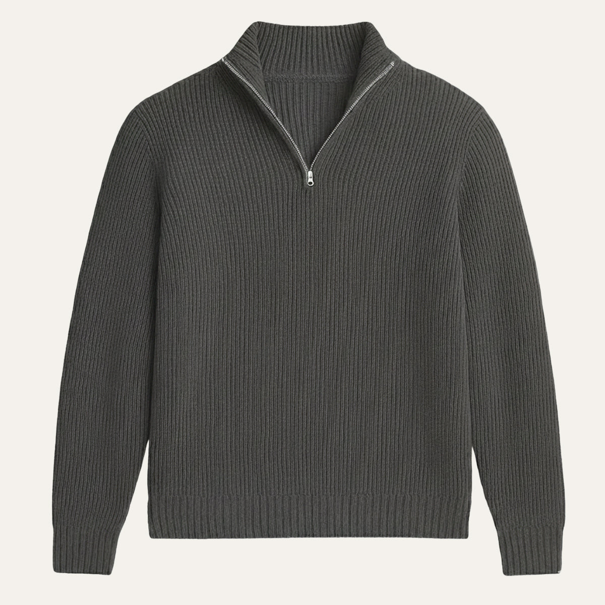 Men's ribbed half-zip jumper with high collar and long sleeves