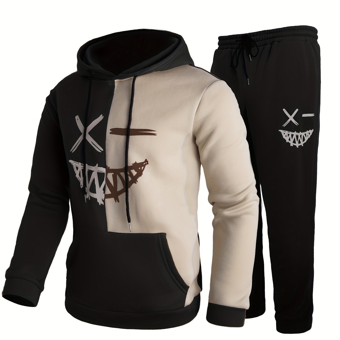 Men's Tracksuit Hoodie Two-Piece Drawstring Joggers - Navy