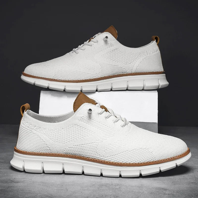 Men's Knit Trainers Lace-Up Contrast Sole - White
