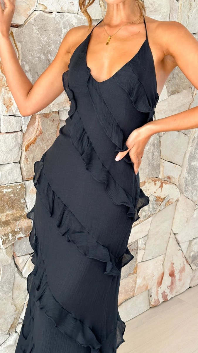 Women’s Draped Ruffle Layered Maxi Dress