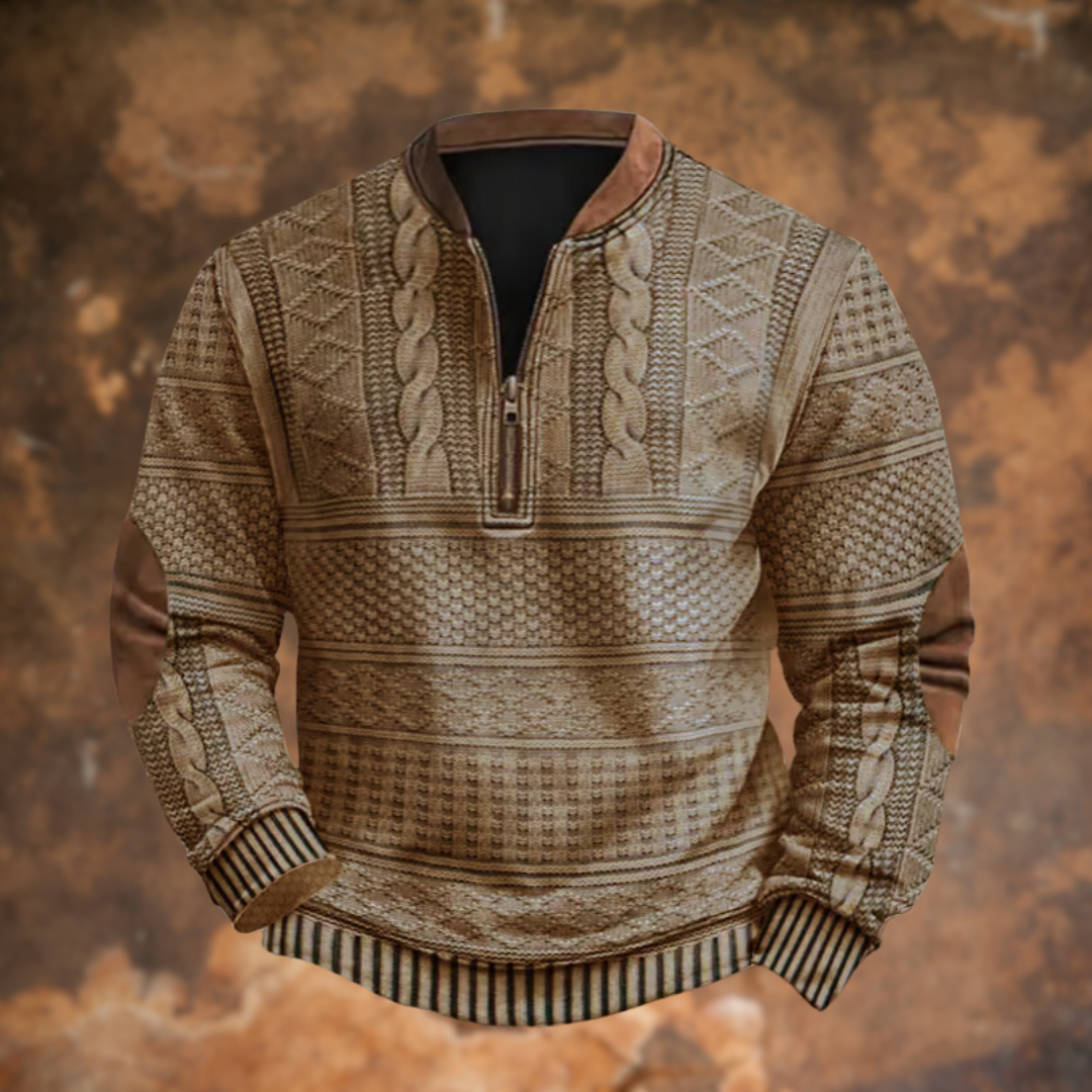 Men's textured quarter-zip jumper with stand collar and long sleeves