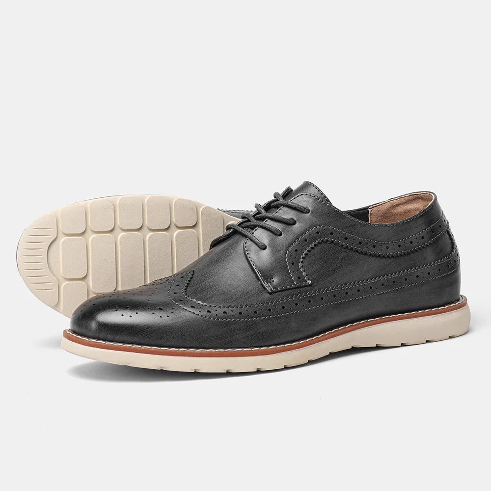 Men's Brogue Oxford Shoes Wingtip Lace-Up - Grey