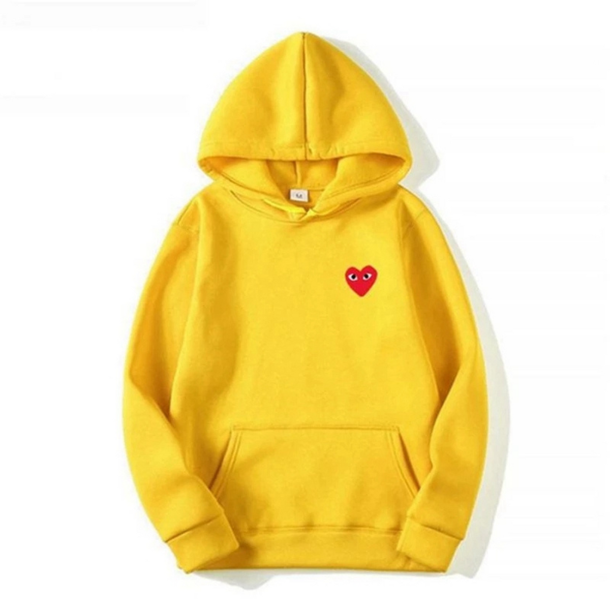Women's hooded sweatshirt with small heart chest graphic and front kangaroo pocket