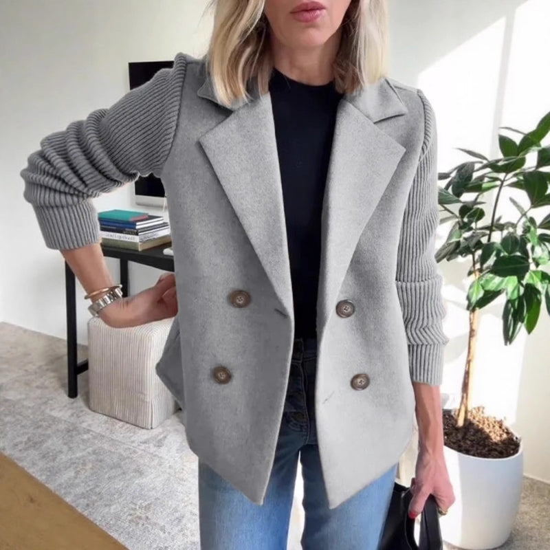 Women's double-breasted sweater blazer with ribbed sleeves