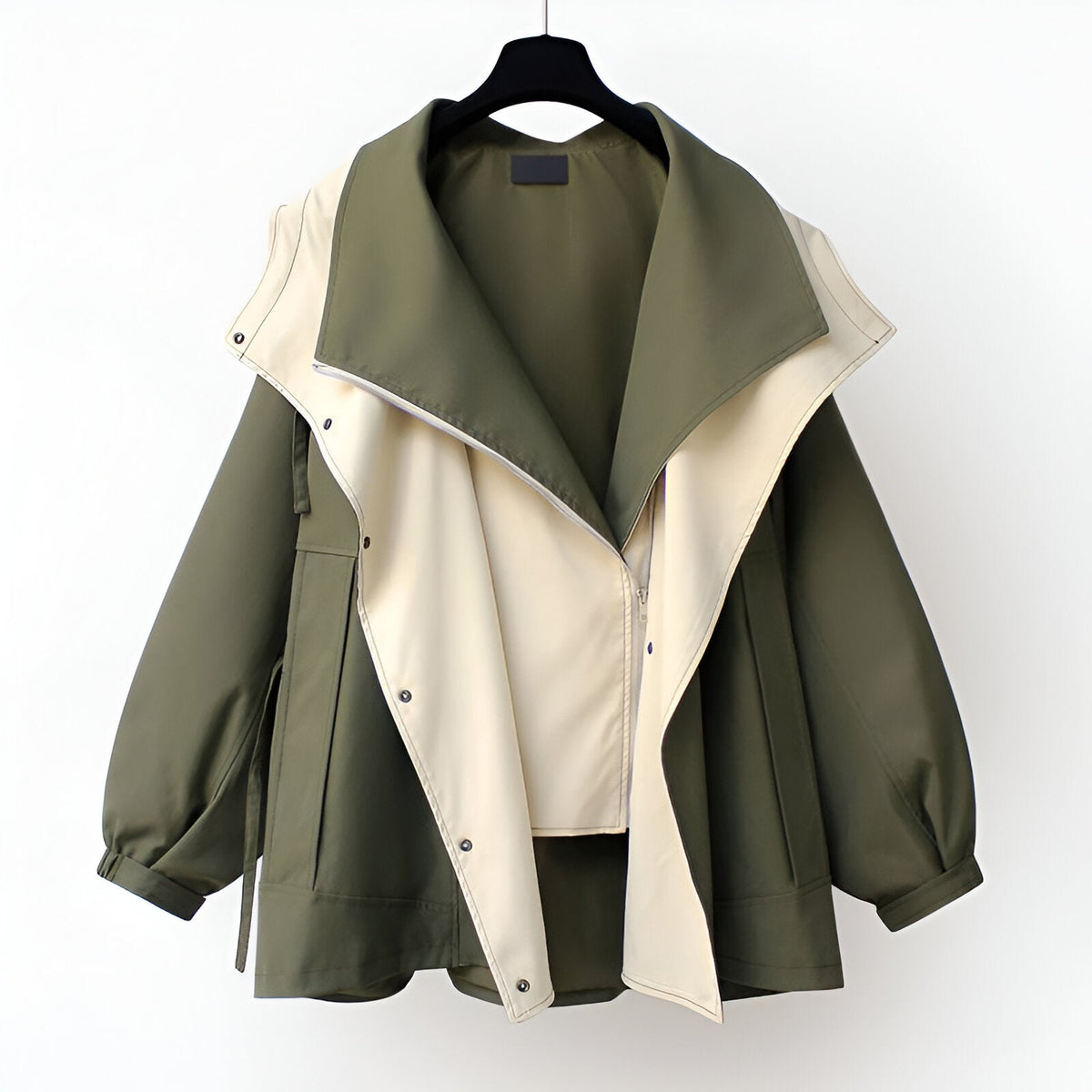 Colour-block windbreaker jacket with hooded collar, long sleeves and front pockets