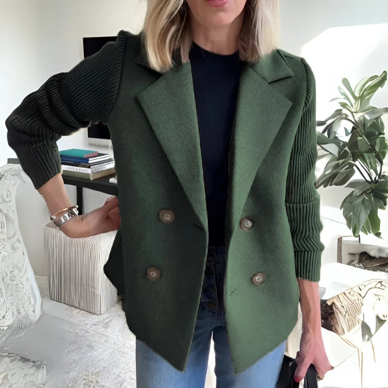 Women's double-breasted sweater blazer with ribbed sleeves