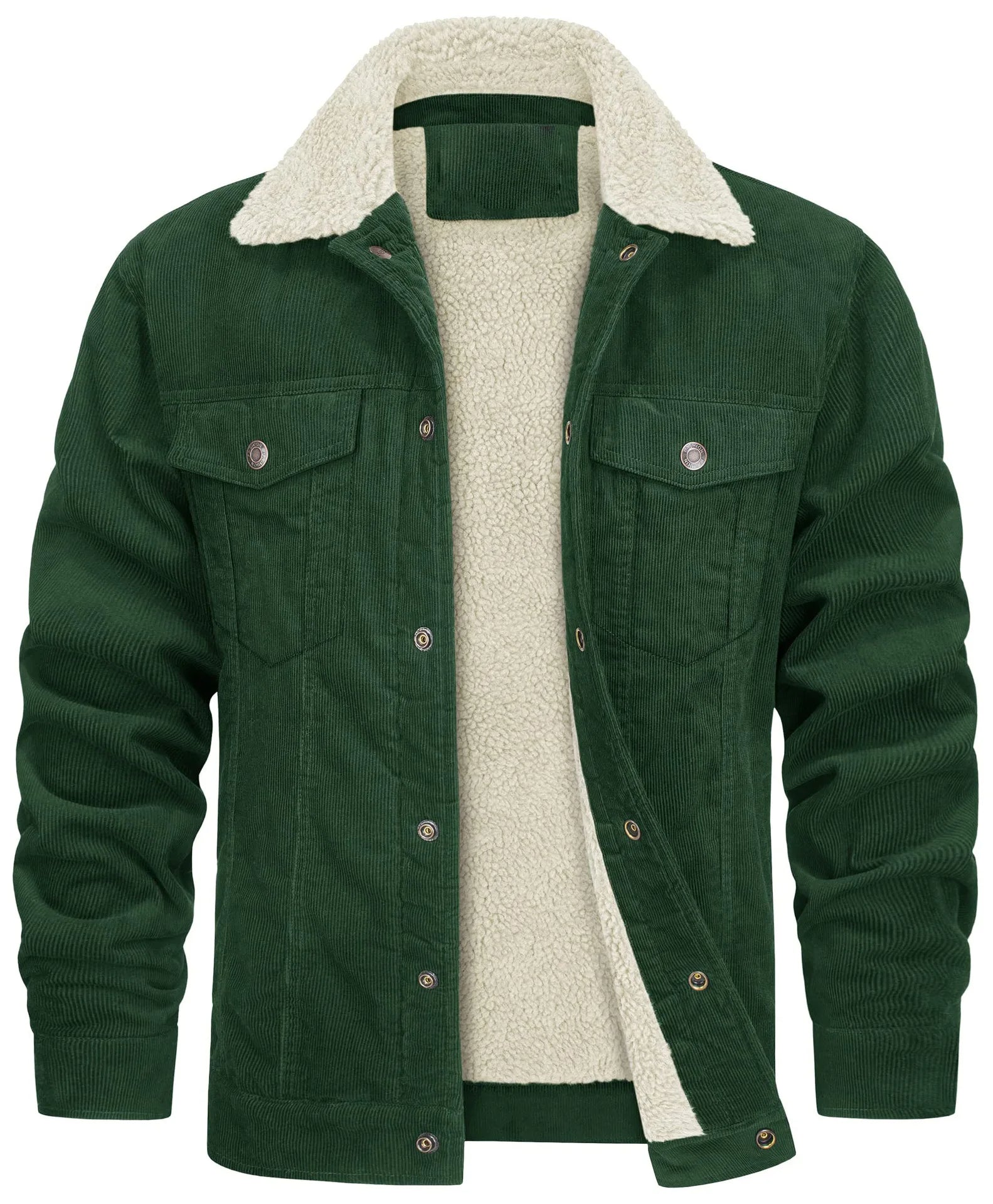 Men's Corduroy Jacket Sherpa-Lined Spread Collar - Green