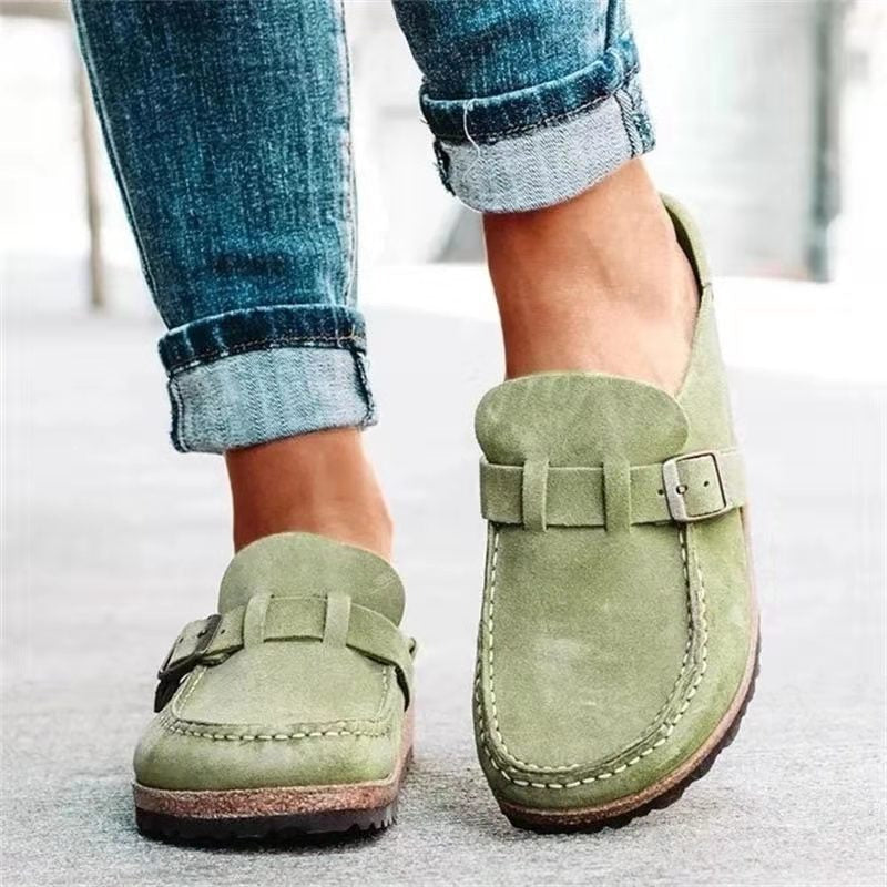 Women's Slip-On Clog Suede Buckle-Strap - Green