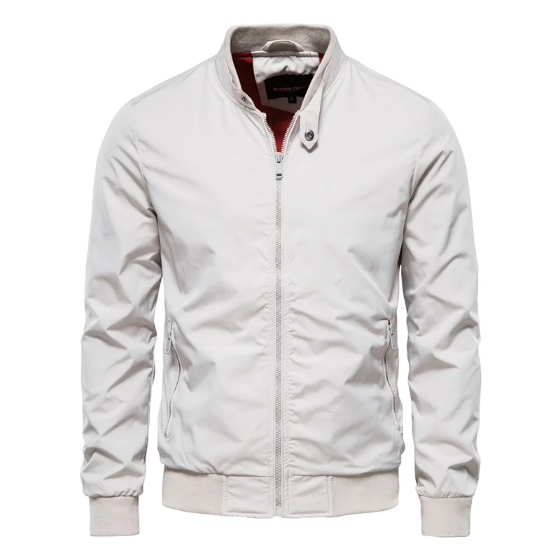 Men's Bomber Jacket Lightweight Stand Collar Zip - White