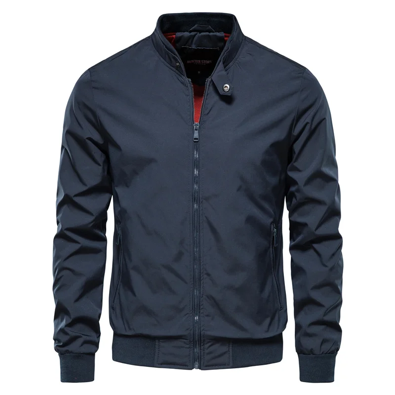 Men's Bomber Jacket Lightweight Stand Collar Zip - White