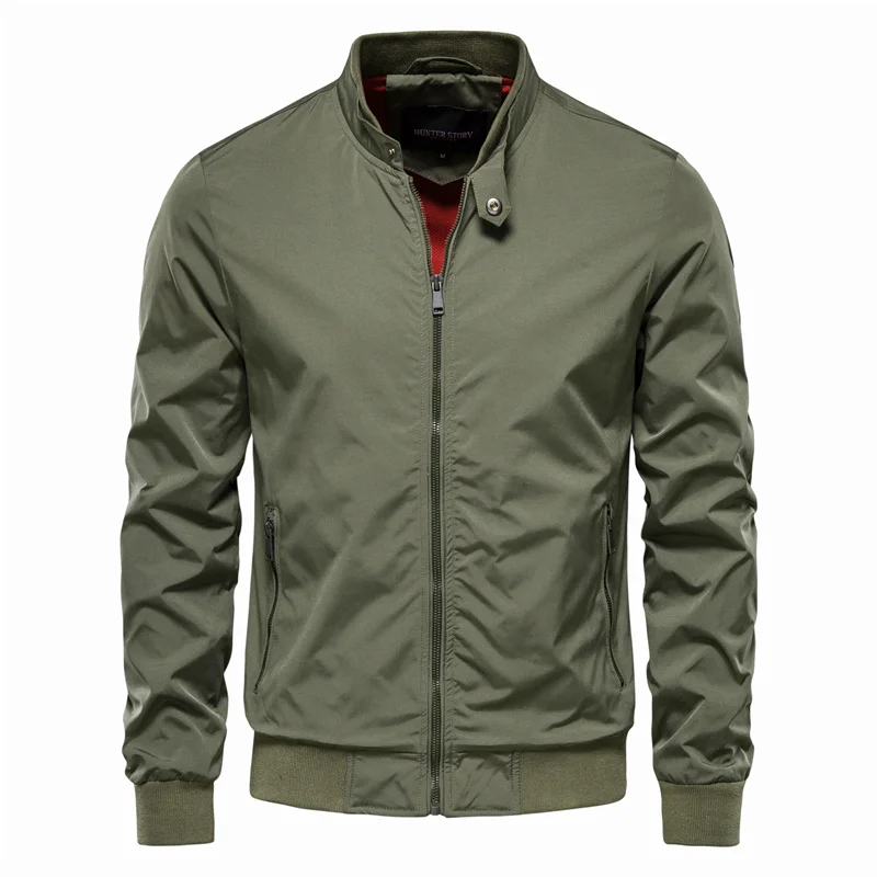 Men's Bomber Jacket Lightweight Stand Collar Zip - White