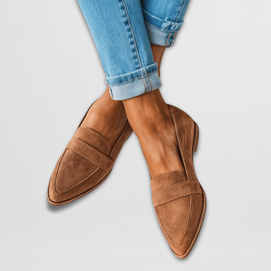 Women's pointed toe penny loafers with textured uppers and low heels