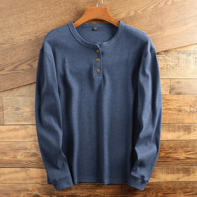 Men's Henley Shirt Waffle Knit Long Sleeve - Navy