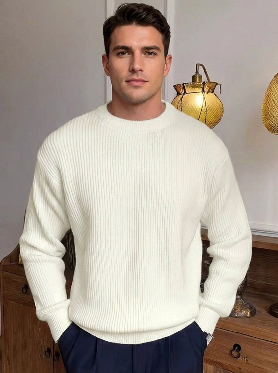 Men's ribbed crew neck jumper with long sleeves