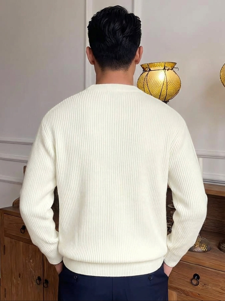 Men's ribbed crew neck jumper with long sleeves