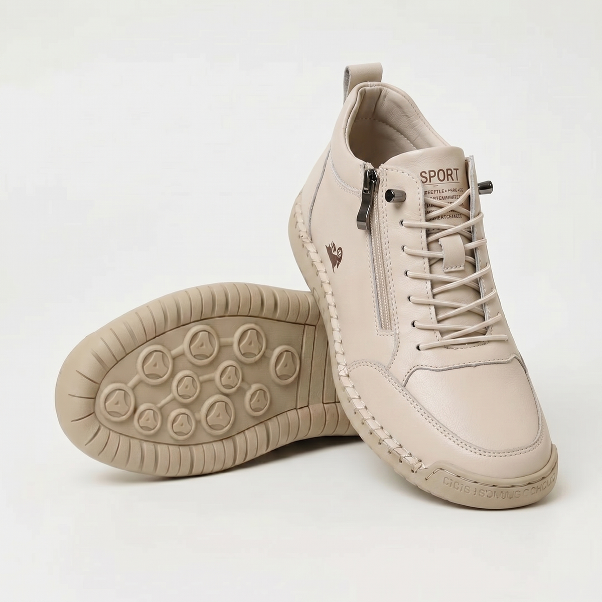 Low-top trainers with laces, side zip and round toe