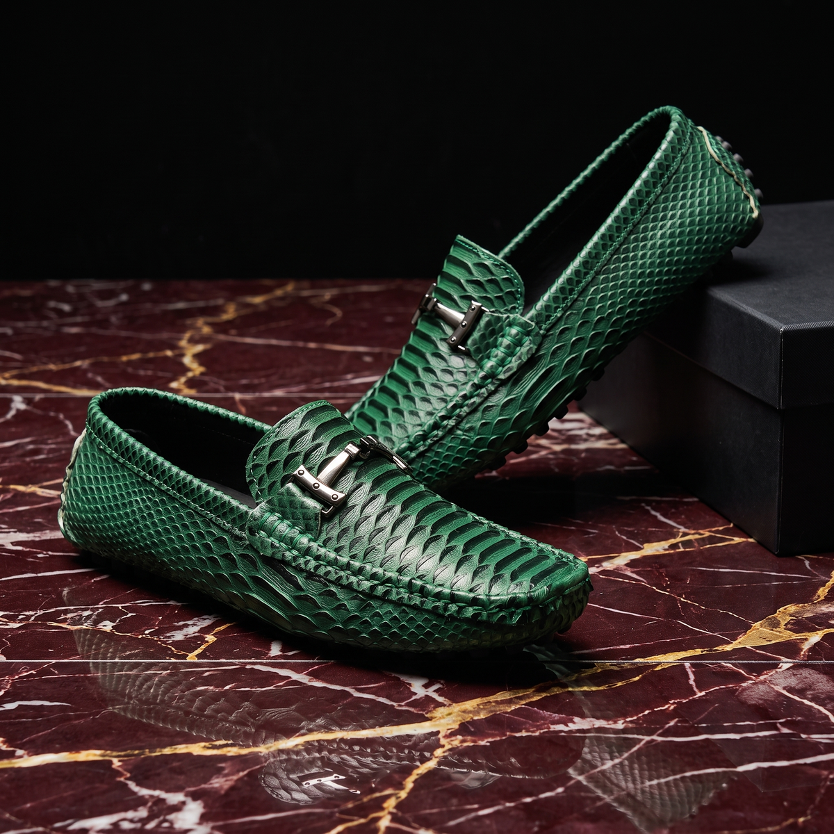 Textured loafers with front buckle detail and flat soles
